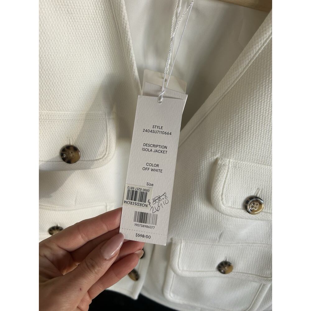 VERONICA BEARD Isola Jacket Women’s 8 Off White Stretch V-Neck Designer Nwt $598 - Picture 15 of 16